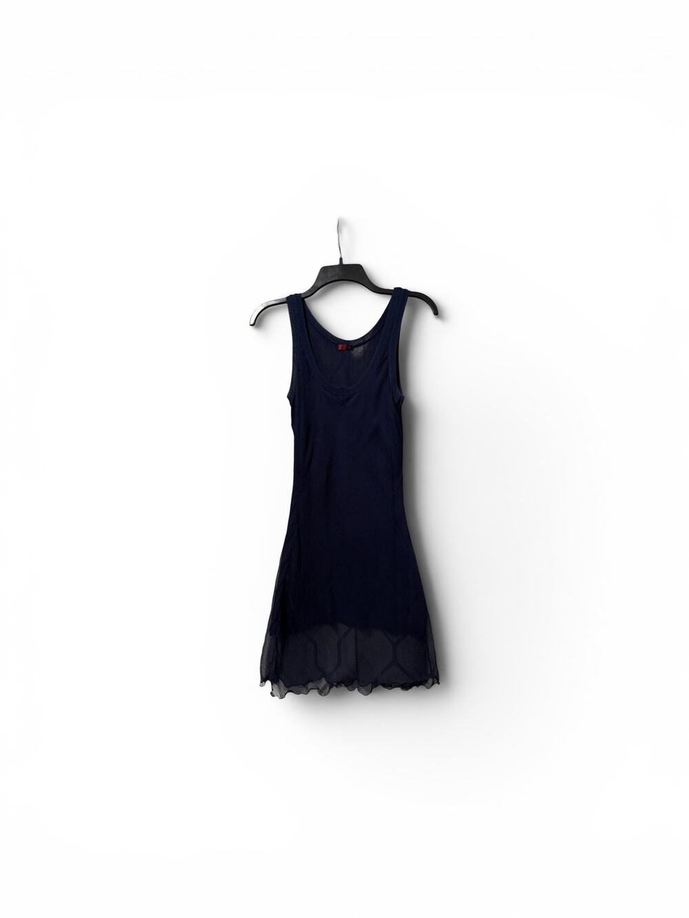 VTG 90s Y2K Guess Originals Silky Sheer Dark Blue Chiffon Mini Dress Sp